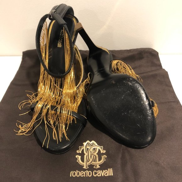 Roberto Cavalli Fringed Metallic Sandals - Picture 6 of 6